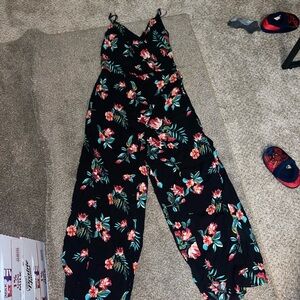 Eyeshadow Black Floral Jumpsuit with Wide-Leg Design